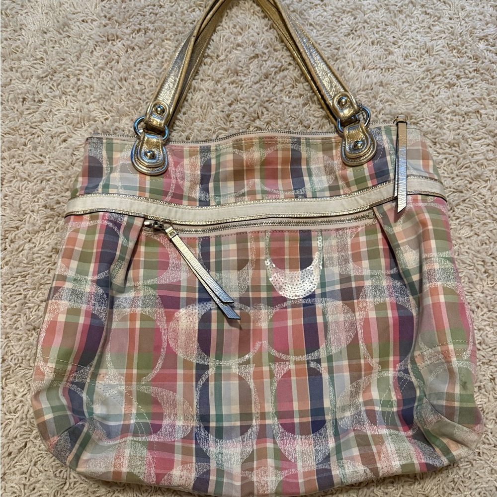 Coach Poppy Plaid Tote Bag